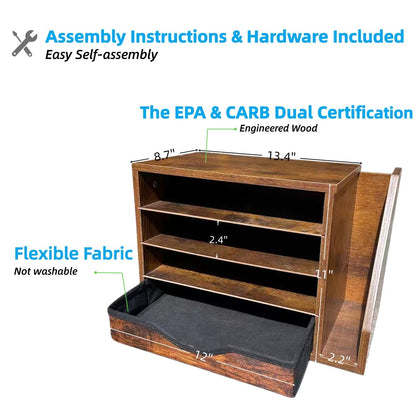 Gphudpzdl Wooden Desk Organizer with Drawers, Wood Desk Organizers and Accessories, 4 Tier Desk Organizer with Adjustable Shelves, Paper File Mail Organizer for Home Office, Brown