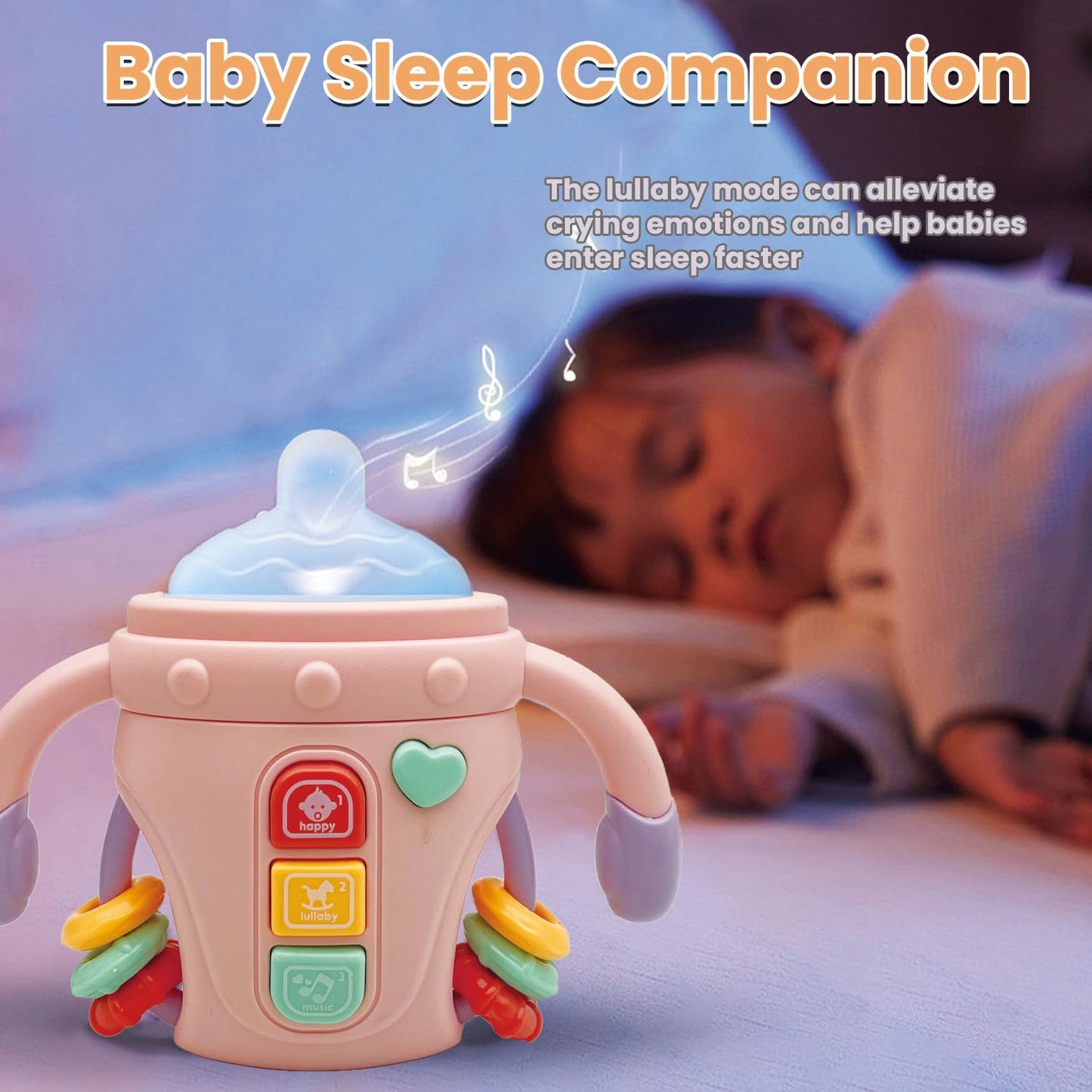 Baby Musical Toys,Sensory Learning Toy with Music and Lights,Pacifier Teething Musical Toys,Rattle Toy for Toddlers,Boys and Girls Gifts(A-Pink)