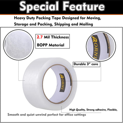 APORNI Clear Packing Tape Heavy Duty Refill Rolls Sealing Great for Packing Box Shipping and Moving Supplies Packaging 12 Rolls 1.88" x 65 Yards 3" Core 2.7 Mil Thick Adhesive