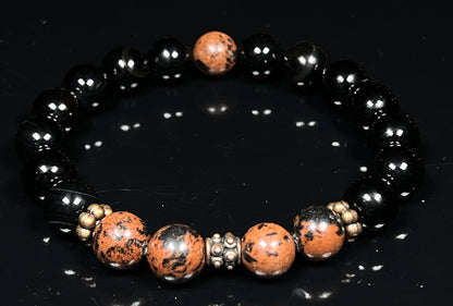AWAKEN YOUR KUNDALINI Mahogany and Black Obsidian Stretch Bracelet | 10mm Beads | October November December Birthstones for Scorpio Sagittarius | Root Chakra Grounding Beads (Wrist Size 7.5 Inches)