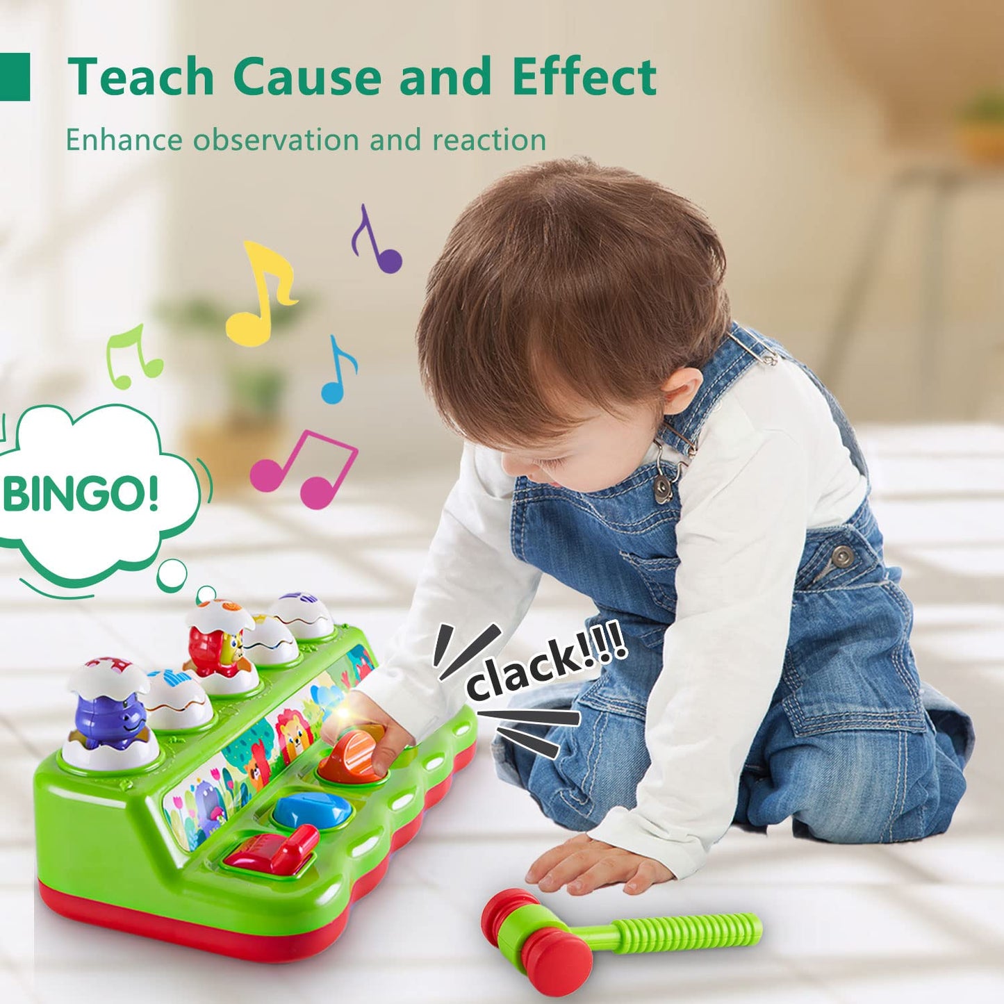 WOWOHAGE 1 Year Old Toys for Boys Girls Birthday Gift, Cause and Effect Animal Pop Up Toy with Music and Light for Toddlers 1-3, Preschool Learning Educational Toys Gifts for Babies 12 Months
