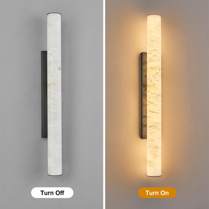 LMQNINE Natural Alabaster Wall Sconces Set of Two Spanish Marble Wall Light Cylinder Modern Black LED Sconce for Living Room Bedroom Bathroo Stairs（L-2Pack）