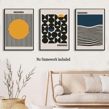 3Pcs Bauhaus Style Wall Art Bohemian Abstract Wall Decor Minimalist Canvas Mid Century Moderngeometry Poster Prints Painting Picture Suitable for Living Room Bedroom （12x16 unframed）