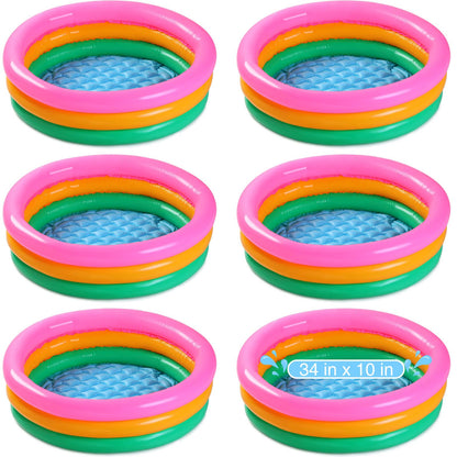 Jerify 6 Pack Kiddie Pool for Toddler 34 x 10 Inch Inflatable Kids Swimming Pool Small Baby Blow up 3 Rings Round Baby Padding Ball Pond for Indoor and Outdoor Water Game Play Center(Bright Style)
