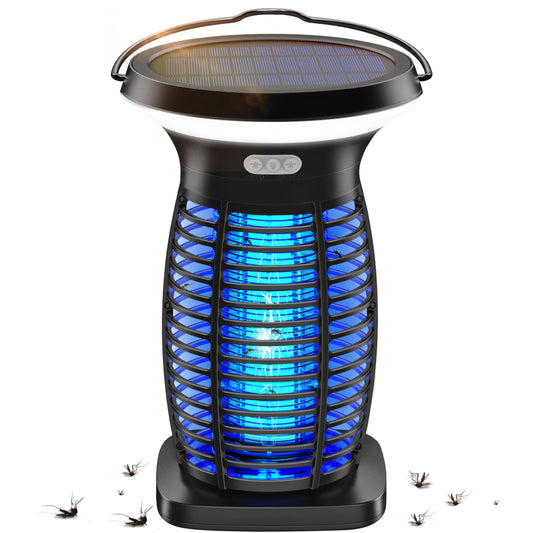Solar Bug Zapper Outdoor, Rechargeable & Solar Powered, 4200V High Voltage for Effective Mosquito & Multi-Insect, Pet/Child Safe with UV Light, Waterproof for Camping Courtyard Indoor Outdoor