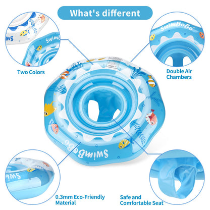 Swimbobo Inflatable Baby Swimming Float with Safety Seat Fun Swimming Pool Toys for Age 6-36 Months Toddler(Blue Oecan)