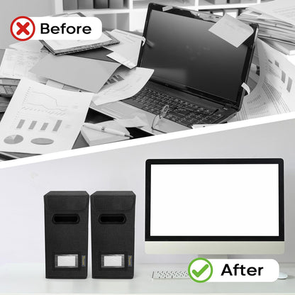 BALEINE File Organizer Box with Lid, Collapsible File Folder Organizer with Plastic Slide, Hanging File Folder Box for Office Document Storage (1 Pack, Black, S)