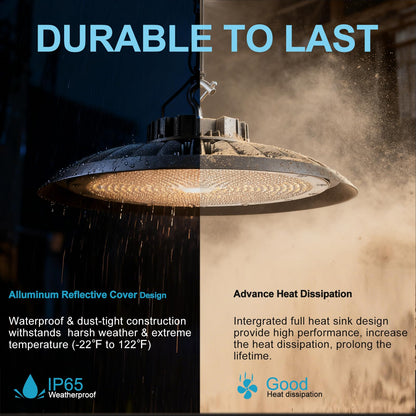 Lightdot 350W LED High Bay Light AC100-277V High Bay LED Light 5000K Daylight UFO Lights 52500LM (1400W MH/HPS) Replacement Warehouse Lighting-4Pack 5 Yrs Warranty