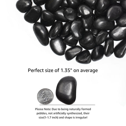 LOOIOOJ 40 Lbs Black River Rocks - Large Polished Black Pebbles for Plants & Garden Decorative Stones，1-2" Polished Pebbles for Landscaping, Fish Tanks, Flower Pots, Water Fountains