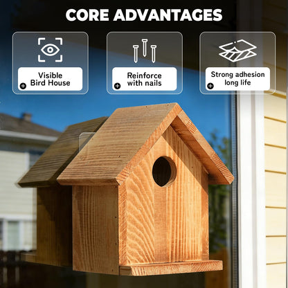 Window Bird Houses for Outside with 2 Powerful Hooks, Clear Window Bird House for Viewing Inside, Hanging Wooden Birdhouses to Paint for Outdoors, Bird Nesting Box for Bluebird Finch Chickadee
