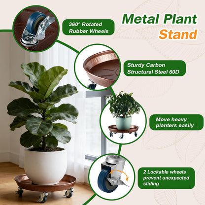 Planterhoma 3 Packs 16" Metal Plant Caddy with Wheels Extra-Large Rolling Plant Stand Heavy-Duty Plant Dolly with Casters Indoor Outdoor Wheeled Flower Pot Mover Rollers Garden Cart Trolley, Copper