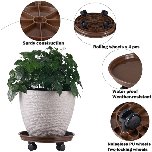 5 Packs Large Plant Caddy with PU Wheels 12" Rolling Plant Stands Heavy-duty Plastic Plant Roller Base Pot Movers Plant Saucers on Wheels Indoor Outdoor Plant Dolly with Casters Planter Tray Coaster
