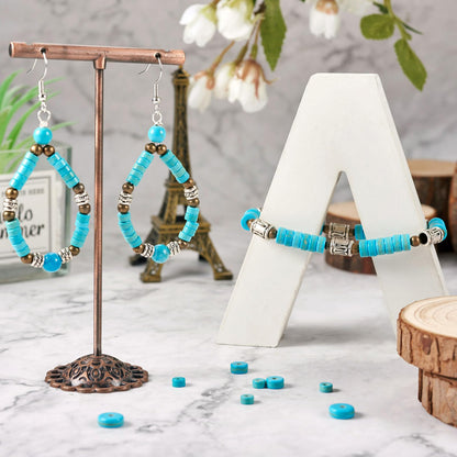 900Pcs Natural Blue Turquoise Beads Turquoise Heishi Disc Beads 4.5/6/8mm Flat Round Gemstone Bead for Women Bohemian Earring Bracelet Jewelry Making