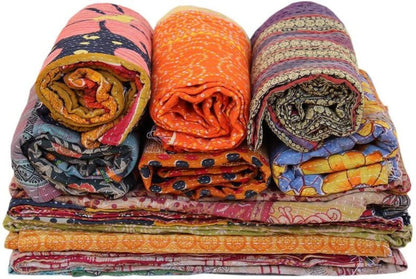 Krati Exports Vintage Kantha Quilts Handmade Old Saree Made gudari Boho Bedding Throw Blanket Bedspread Rally