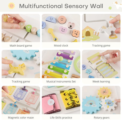 PIIKAGO Wooden Dog Wall Busy Board Panels, Sensory Wall Activity Board for Toddlers 1-3, Montessori Learning Activity Center, Educational Toys for Kids Room, Preschool & Daycare