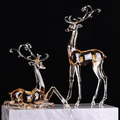 11" Tall Acrylic Christmas Reindeer Figurine - Elegant Clear Large Reindeer Ornaments for Christmas Indoor Decor, Holiday Centerpiece, Living Room, Fireplace, Table Display (Gold Sitting Reindeer)