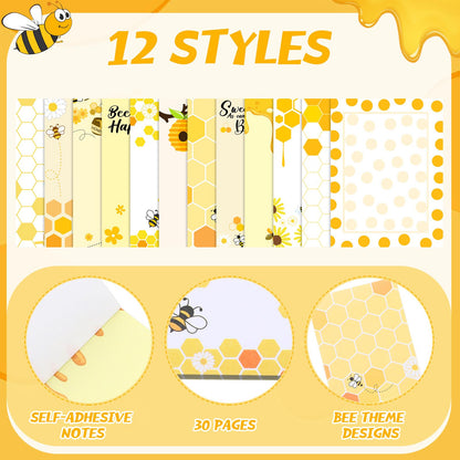 Chiisong 12 Pieces Bee Sticky Notes Bee Notepads Gifts 3x4 Inch Adhesive Honey Memo Notes for Women to Do List for Memo Reminder List for Office Home Supplies Teachers Gift