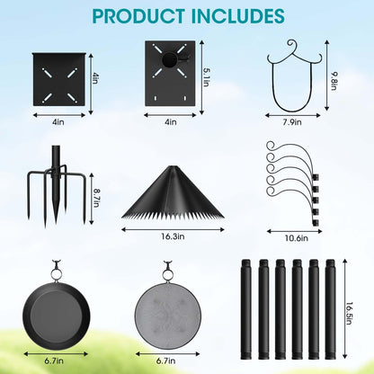 MQHUAYU 108 Inch Bird Feeder Pole Squirrel Proof, Heavy Duty Bird House Pole, Adjustable Bird Feeder Stand with 5 Shepherds Hooks, 2 Mental Trays, Hummingbird Swing