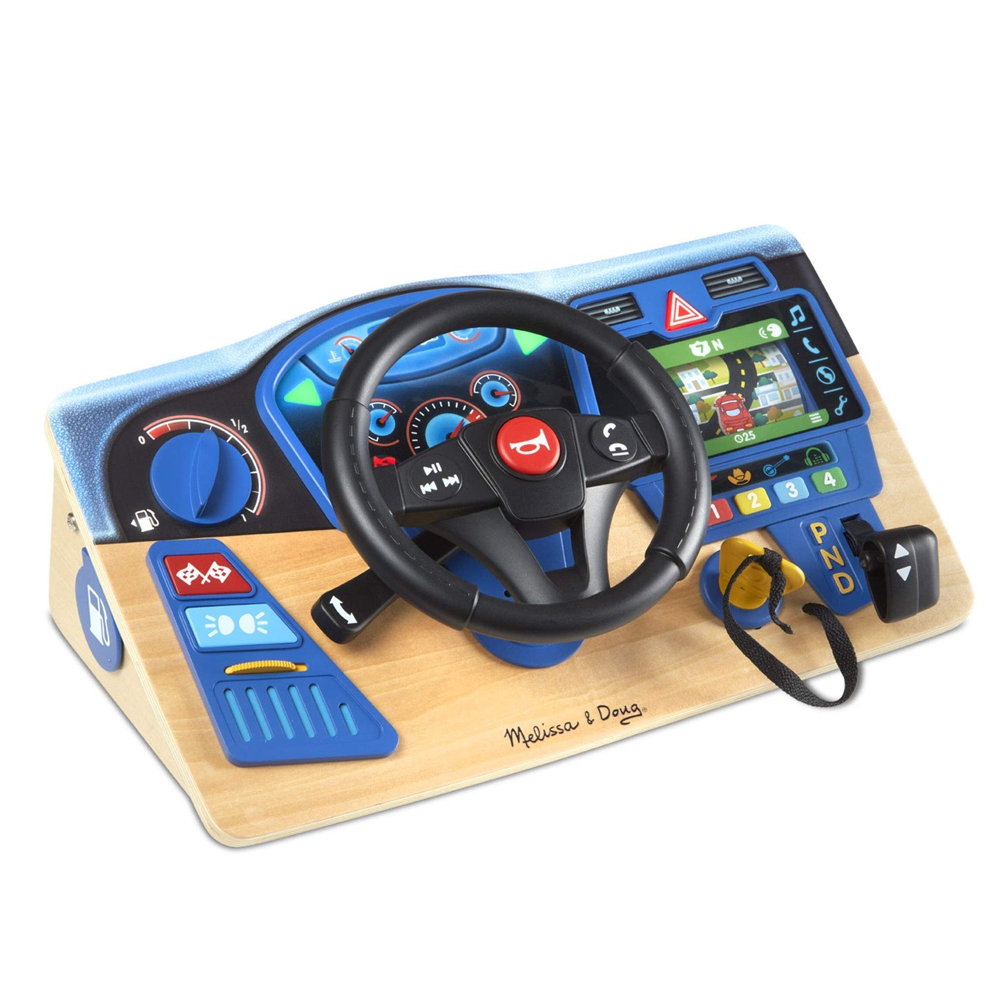 Melissa & Doug Vroom & Zoom, Interactive Wooden Dashboard, Racing Car Steering Wheel Toy, Lights & Sounds, Preschool Learning Toys for Girls & Boys 3+ - FSC Certified