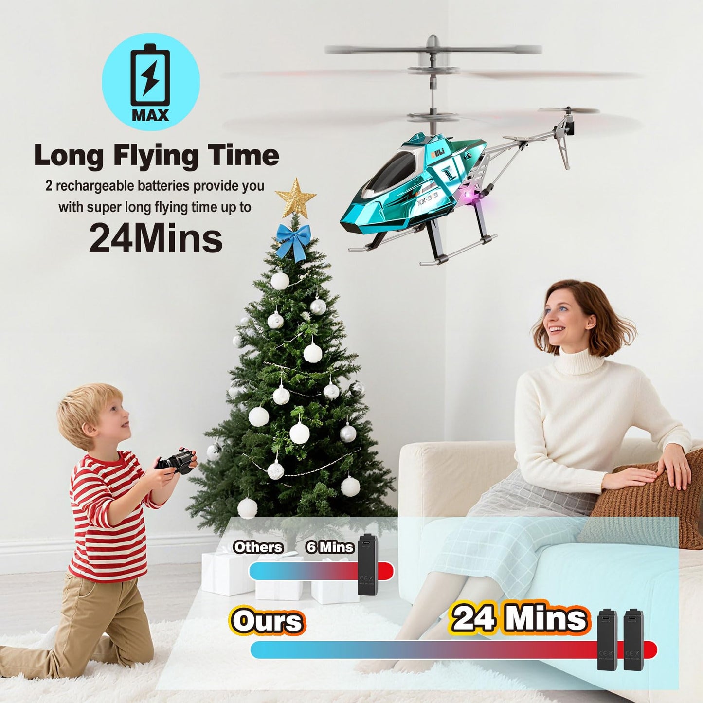 XIKOTEC Remote Control Helicopter, RC Helicopter Toy for Kids, 2.4GHz RC Plane with LED Lights, RC Flying Toy, Easy to Fly Indoor/Outdoor, Gifts Toys for Kids Beginners 8+ (Blue)