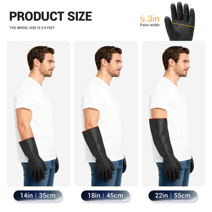 ThxToms Heavy Duty Rubber Gloves, Industrial Chemical Resistant Gloves Waterproof Reusable Protective Work Gloves for Cleaning, Dishwashing,Upgraded with Non-Slip Design, Black, 18" 1 Pair