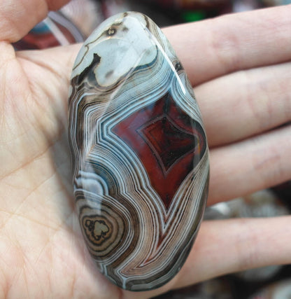 Natural Polished Banded Lace Agate Healing Crystal Specimen Irregular Palm Worry Stones Pebble Reiki Madagascar Collection Gifts Decor 1pc.（0.22-0.28 Pound