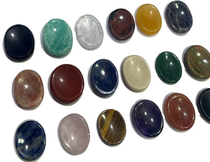 Set of 4 Pieces of Amethyst, Rose Quartz, Clear Quartz, Black Agate Thumb Worry Stones Metaphysical Gemstone Crystal Healing Reiki Men Women Gift Feng Shui Positive Energy