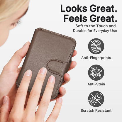 MEFON for MagSafe Wallet, Magnetic Phone Wallet RFID Blocking, Slim 5-8 Card Holder with Cash Slot & Clear ID Window, Minimalist Mag Safe Wallets for iPhone 17/16/15/14/13/12 Series, Mocha Brown
