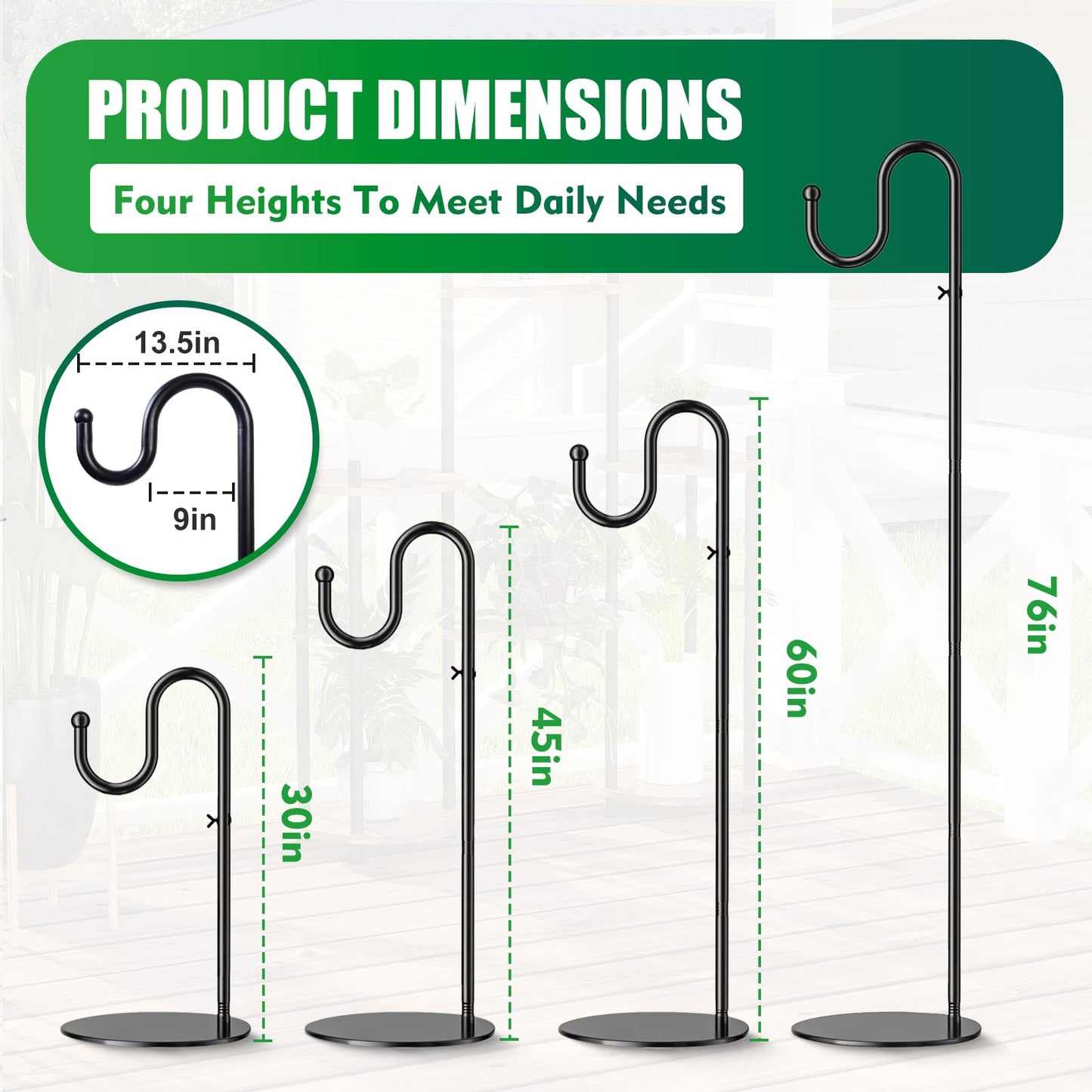 SIECCY 76" Shepherds Hook Stand for Bird Feeders, Hanging Plants, Lanterns, Wreaths & Wind Chimes, Free Standing Pole Holder with Heavy Duty Base for Indoor & Outdoor