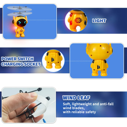 Tcvents Flying Robot Toys for Kids, Flying Ball Hand Operated Drones with LED Lights Indoor Rechargeable Mini Drone Helicopter Birthday Gift for Boys Girls Age 6-8 9 10 11 12+ Years Old, Yellow