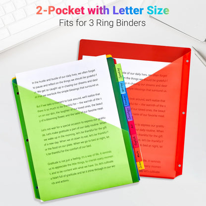 8-Tab Dividers for 3-Ring Binders, 48 Counts 3 Holes Index Dividers with 2 Pockets, Insertable 8 Tabs Binder Divider for 1/2''/1''/2''/3'' inch Binders, 8 Colors (6)