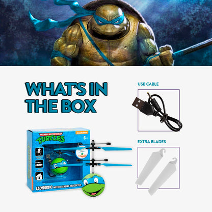 World Tech Toys Ninja Turtles Leonardo Flying Toy – Motion Sensing Flying Ball with USB Charging - TMNT Licensed - Indoor/Outdoor Drone for Kids Ages 6+