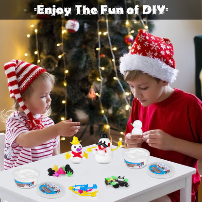 Aneco 12 Pack Christmas Build Snowman Modeling Clay Christmas DIY Craft Kit Air Dry Snowman Decorating Kit Winter Snowman Gift Toys for Christmas Holiday Decorations