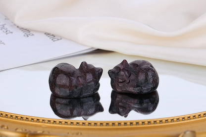 QINJIEJIE Red Cat Crystal Statue Healing Crystal Sleeping Cat Gemstones Decor Cute Kitten Figurines Gift Crystals Home Office Desk Decor for Lovers Men Women