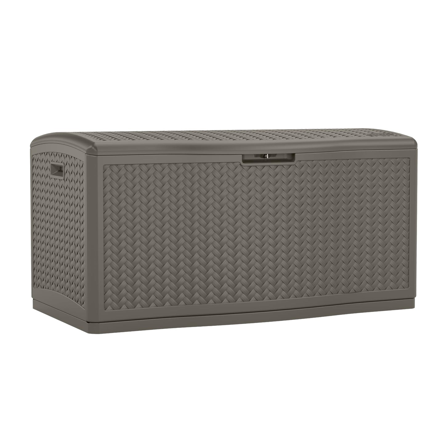 Suncast Extra Large Deck Box - 124 Gallon Resin Outdoor Storage Box with Lockable Lid for Outdoor Cushion Storage, & Garden Gear, Stoney Grey Wicker Bin for Patio, Porch, Pool, & Yard