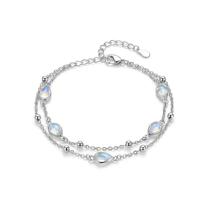 ZADIUA Moonstone Bracelet 925 Sterling Silver Adjustable Moonstone Double Layered Chain Bracelet Jewelry Gifts for Women