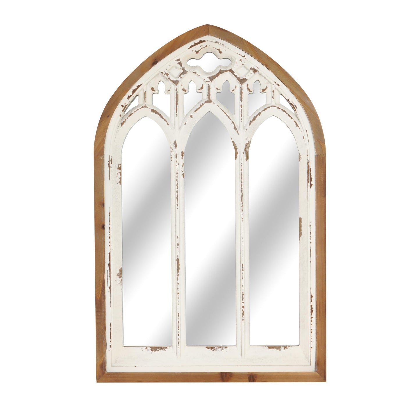 Synovana Arch Window Wall Mirror - Farmhouse Cathedral Wall Decor with Wooden Frame for Entryway Hallway Living Room - 16.14" x 1.38" x 25.2"