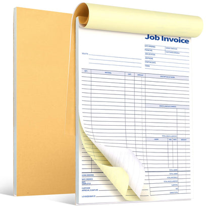 Crtiin 2 Pcs Contractors Invoice Book Carbonless Forms Receipt 8.5 x 11 Inch Work Order Receipt Book Forms for Small Business with Blank Invoice Sheets, 50 Sets(2 Part)