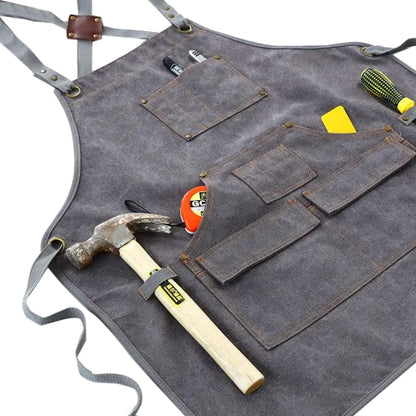 Ziurfys Kitchen Apron Canvas Cross Back Waterproof Oil Repellent Heavy Duty Gardening Apron with Large (Gray 1 pack)