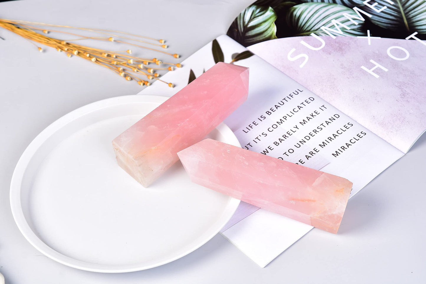 AMOYSTONE Rose Quartz Obelisk Large Healing Crystal Wand Tower 6 Faceted Column Reiki Chakra Meditation Therapy Pink 0.6-1.1 LBS