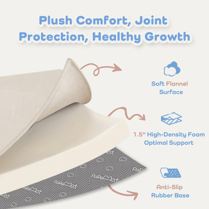 PAPAMAT 1.5" Thick Baby Play Mat for Floor, 59x79 Playpen Mat, Pro Soft Flannel Foam Mats Toddler Infant Kids Crawling for Nursery Rug Playroom Living Room Waterproof Easy Care Non-Slip (Beige)