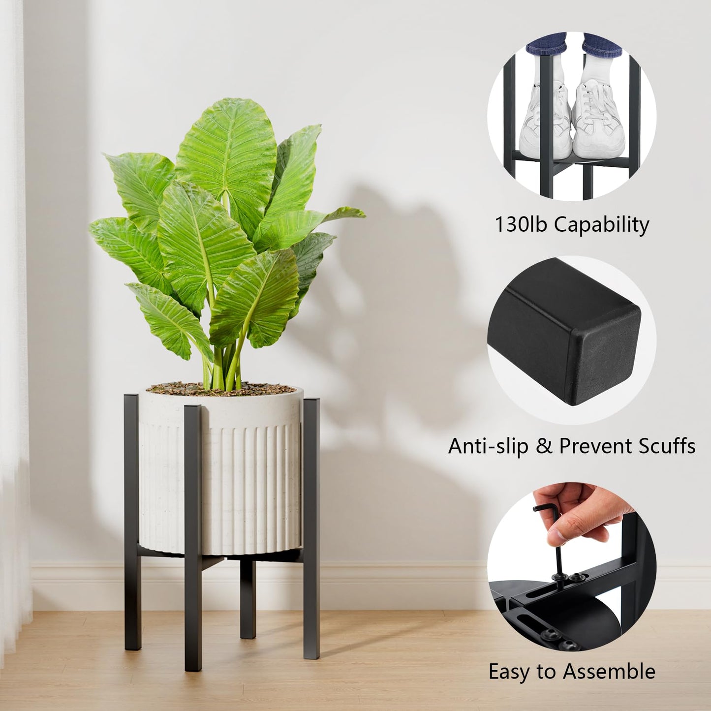 Linpla 2-Pack Adjustable Metal Plant Stand Indoor Outdoor - Fits 8 to 12 Inches Pots - Mid Century Modern Planter Stand Black Flower Pot Holder Home Decor for Gardening Gifts