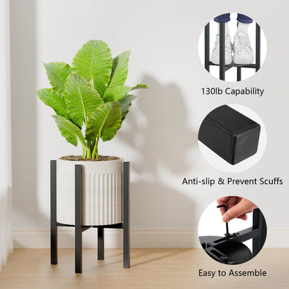 Linpla 2-Pack Adjustable Metal Plant Stand Indoor Outdoor - Fits 8 to 12 Inches Pots - Mid Century Modern Planter Stand Black Flower Pot Holder Home Decor for Gardening Gifts