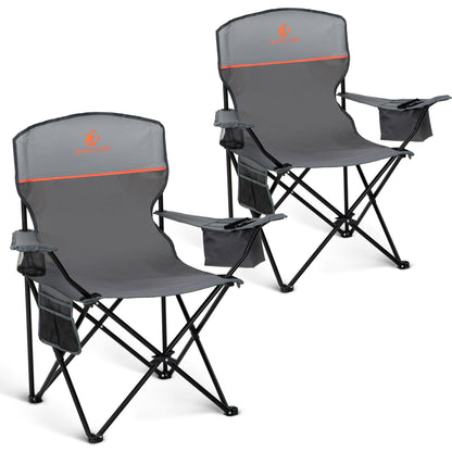 HIGH POINT SPORTS 2 Pack Portable Camping Chair for Adults, Folding Outdoor Camp Chair Lightweight Lawn Chairs Folding Collapsible Chair for Camping, Tailgates, Beach, Gray, Support 350 lbs