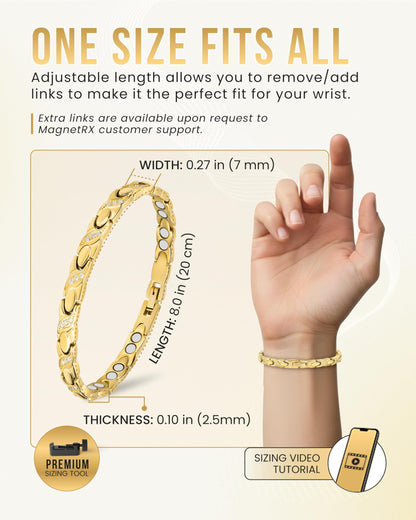 MagnetRX® Ultra Strength Magnetic Bracelets for Women – Double Magnet Stainless Steel Crystal Bracelet for Women – Adjustable Bracelet Length with Sizing Tool (Gold XO)