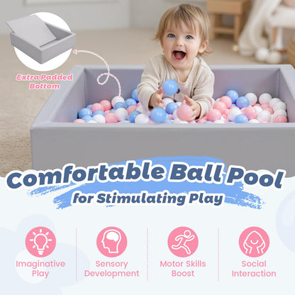 Leather Foam Ball Pit for Toddlers: Waterproof Baby Ball Pit with Soft Memory Foam - Large Soft-Play Set for Baby Playpen Indoor Outdoor Games - Ideal Gifts Toys for Boys Girls (Rectangle)