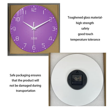 XNM Large Wall Clock for Girls Room 20 Inch Purple Clock Battery Operated Glass Minimalist Quiet Wall Clock Modern