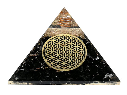 Amazing Gemstone Large Black Tourmaline Orgone Pyramid Crystal, Flower of Life Orgonite Pyramid - Positive Energy Healing