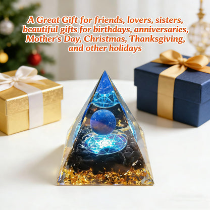 Orgone Pyramid, Small Healing Crystal Pyramid Porstive Energy Generator, for Reduce Stress, Balance Chakra, Meditation, Attract Luck, Accumulate Wealth&Health (Blue)