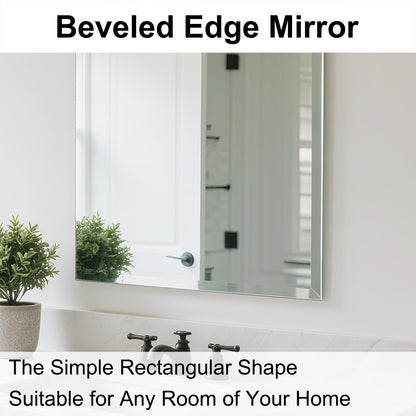 Ruomeng Frameless Full Length Mirror for Wall, 48x12 Inch Bathroom Vanity Mirror Farmhouse, Large Rectangle Mirror with Beveled Edge, Tempered Glass, Hangs Horizontally or Vertically